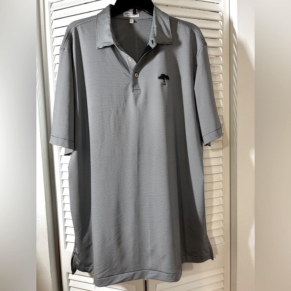 Peter Millar Summer Comfort 1999 Logo Golf Club Stripped Polo Shirt Men's Sz XL